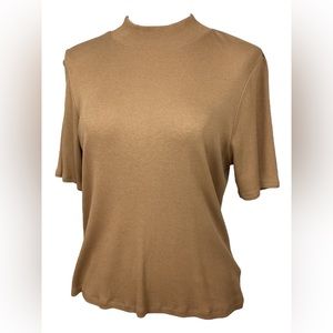 Joie Ribbed Brown Mock Neck Top